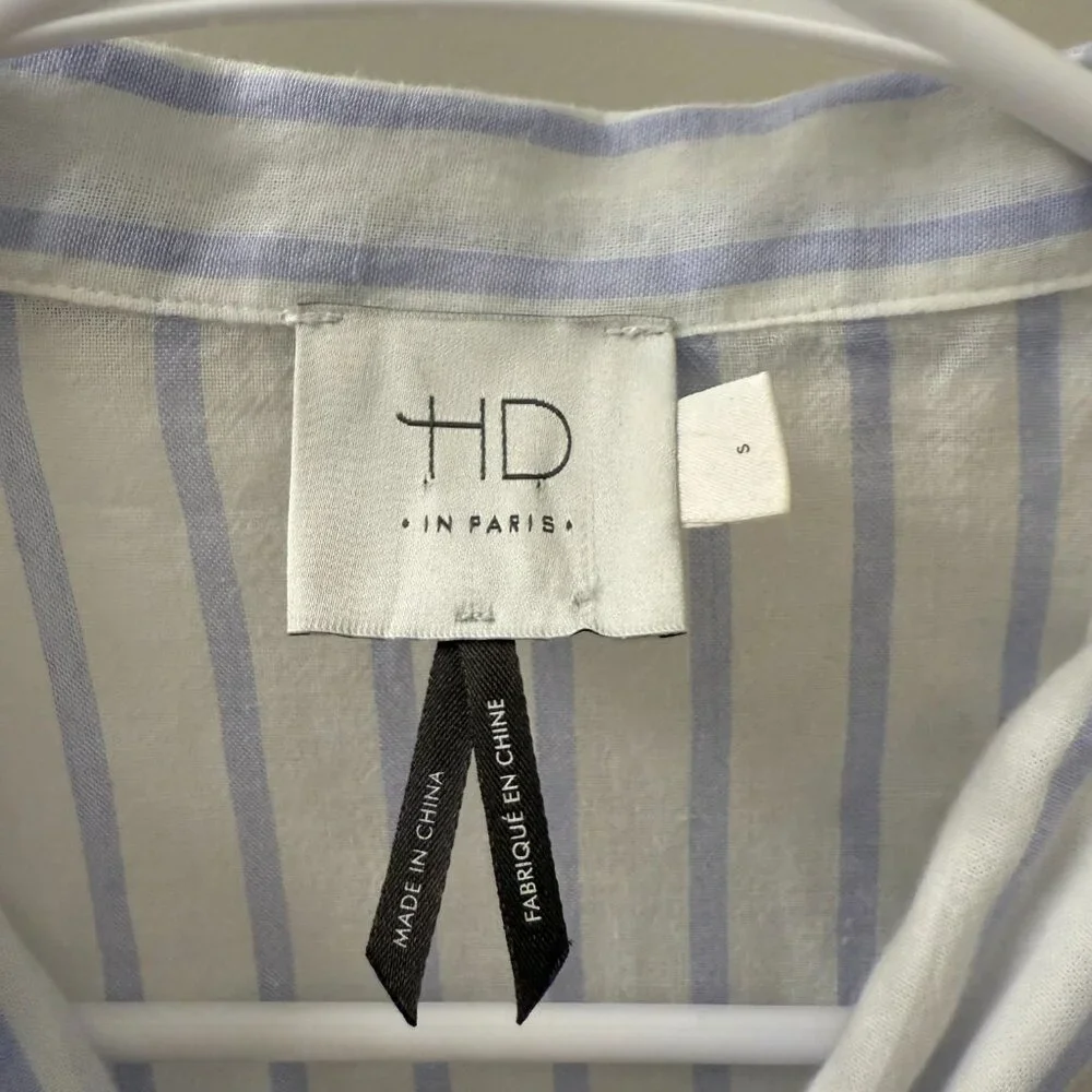Anthropologie HD in Paris S Blue White Stripe Shirt Embroidered Floral - Picture 3 of 6